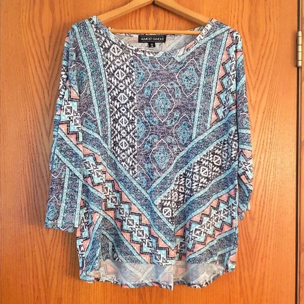 NWOT Almost Famous Bright Colored Native / Geometric Patterned Sweater Sz 1X